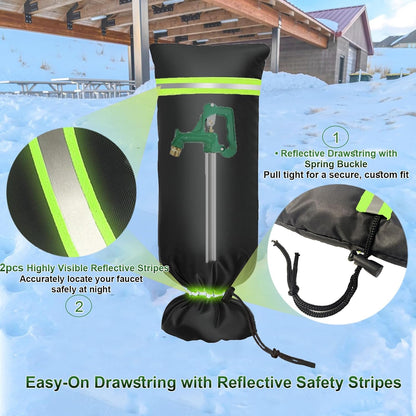 Outdoor Faucet Covers for Winter - Thicker Freeze Protection Spigot Cover | Upgrade 420D Waterproof Oxford, Reflective Stripes & Drawstring (4Packs, 8.3" H x 6.7" W)