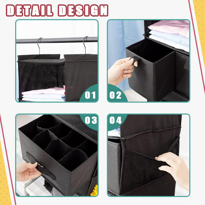 6-Shelf Hanging Closet Organizer with 5 Drawers, Non-Woven Storage, Black | Spacious compartments sort clothes & undergarments; foldable drawers add hidden storage for closets, wardrobes or RVs.