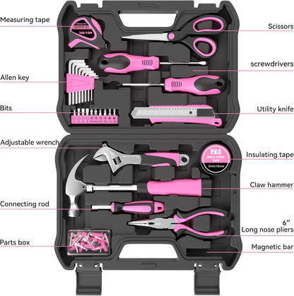 Pink Tool Kit 69 Piece Tool Kit for Women Small Basic Hand Tool Box Home Tool Set Perfect for Ladies and Girls with General Home Repairs, DIY Project,Office and College Dormitory Use