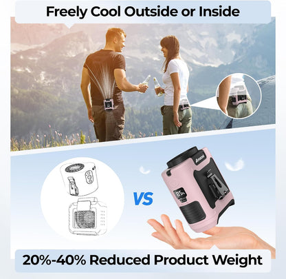 AMACOOL Portable Waist Fan Clip On, MAX 40H Work Time, 10000mAh Rechargeable Wearable Shirt Fan with Light, 16000RPM Powerful 5 Speed Belt Fans Personal Cooling Fans for Outdoor Jobsite Camping Travel