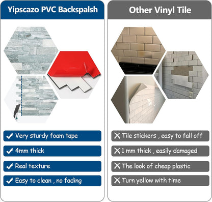 Yipscazo 2026 New Upgrade 11.34" X 11.57" Peel and Stick Backsplash, Stick on Backsplash Tiles for Kitchen, Bathroom, Fireplace (10 Sheets, Beige Rocks + Rose Gold)