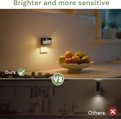L LOHAS LED Motion Sensor Night Lights, [2 Pack] Dimmable Night Light Plug into Wall with Dusk-to-Dawn Sensor, Adjustable Brightness, 3000K Plug in Nightlight for Bedroom Bathroom Hallway (Black)