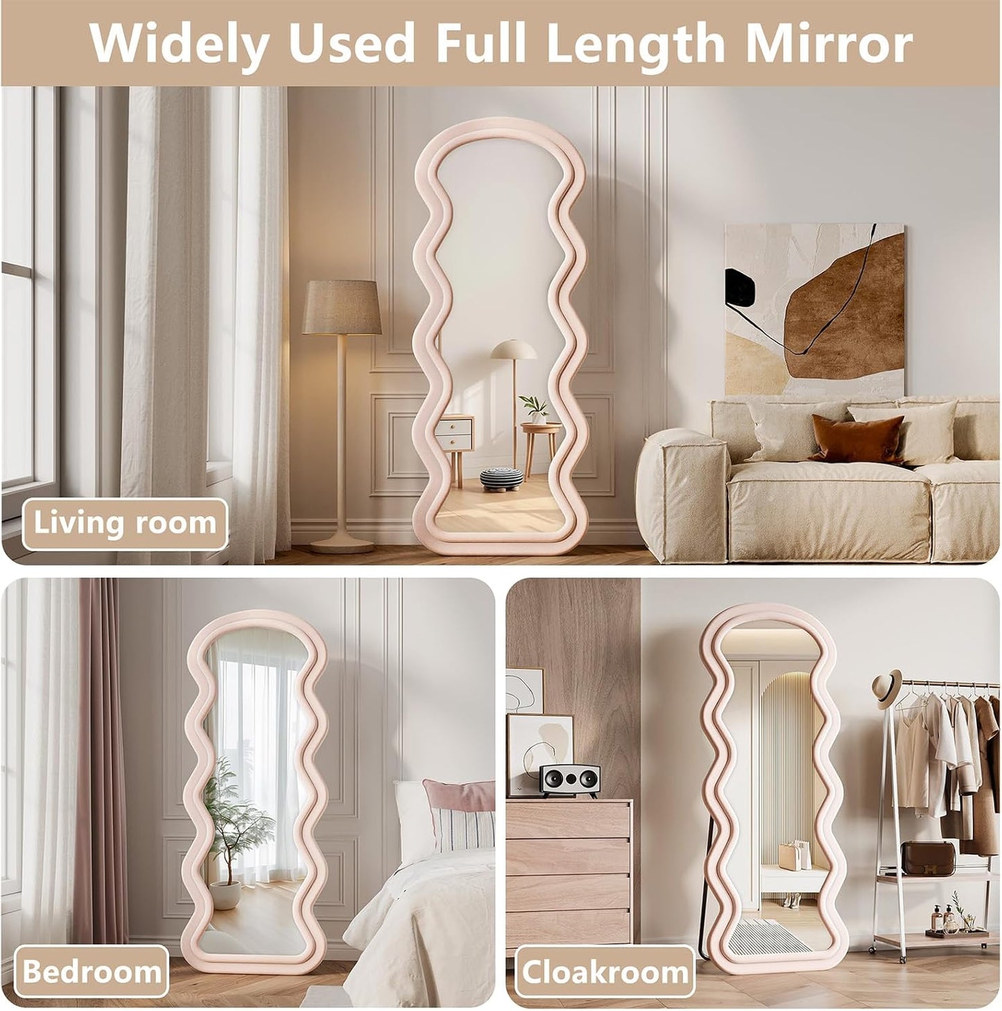 71"x32" Flannel Full Length Mirror, Arched Mirrors Full Length with Stand, Flannel Floor Mirror for Bedroom and Living Room, Full Body Mirror Hanging or Leaning, White