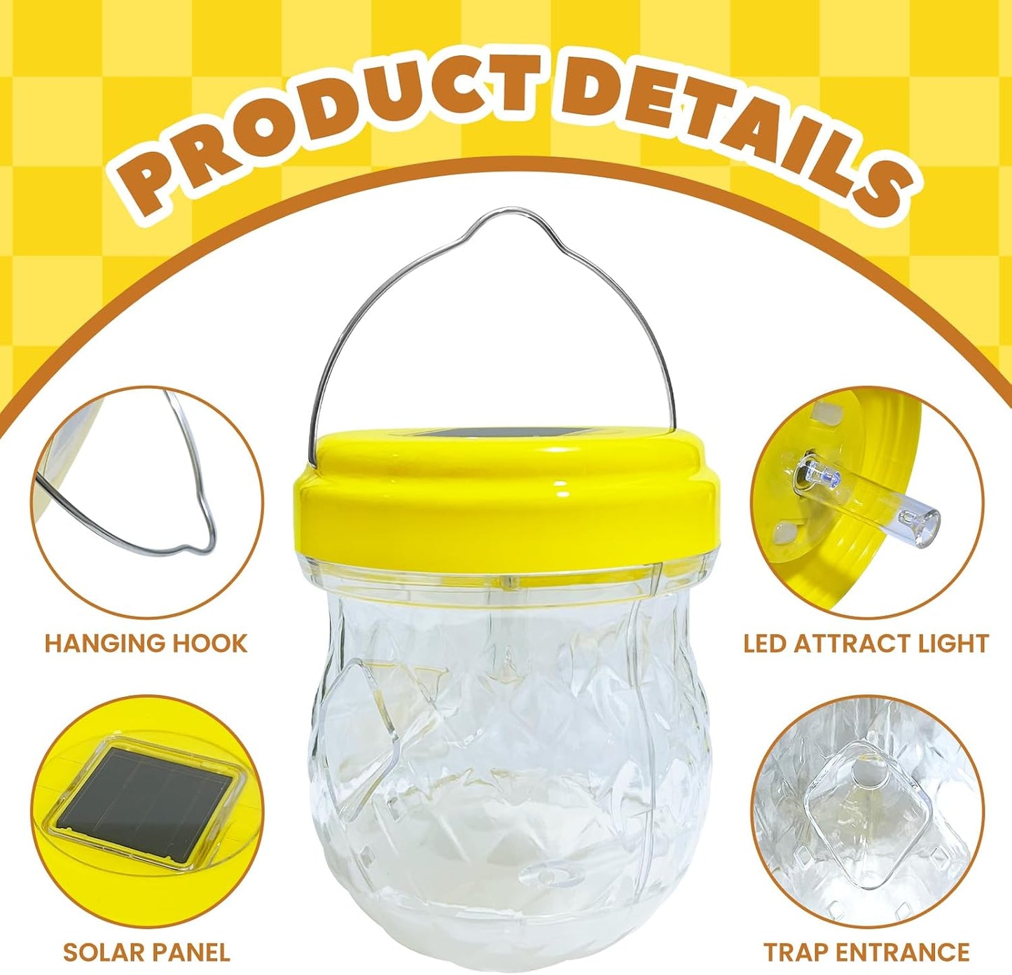 2 Pack Wasp Traps Solar Day & Night Wasps Bee Trap for Outdoor Hanging Outside Yellow Jacket Hornet Wasp Trap Catcher for Yard, Garden, Farm (Bait NOT Included)