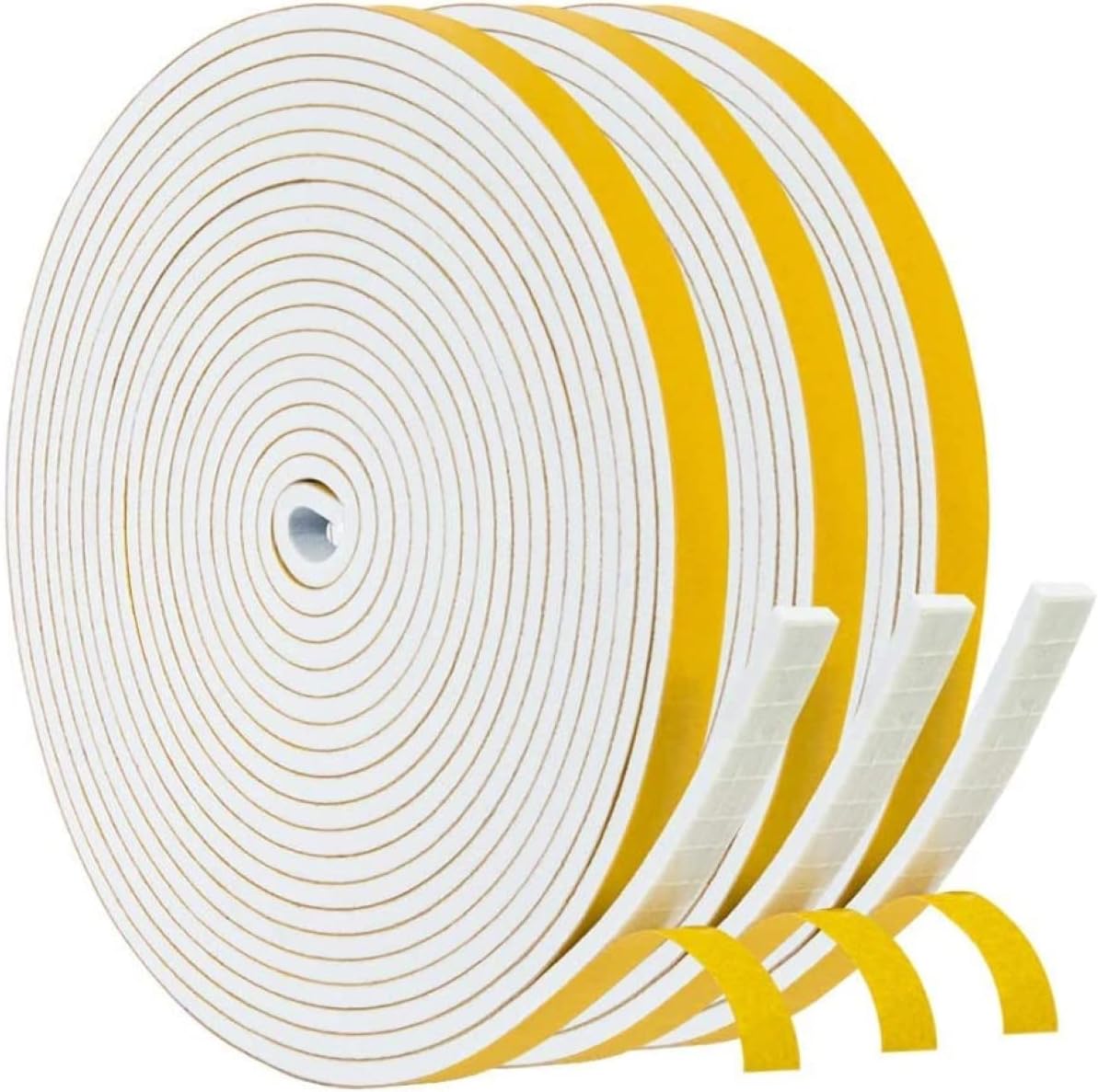 White Weatherstripping 1/4" W x 1/8" T, Foam Seal Strip for Window Door, Adhesive Foam Insulation Tape Reduce Noise Dust Cold Air, 16FT Each x 3 Rolls