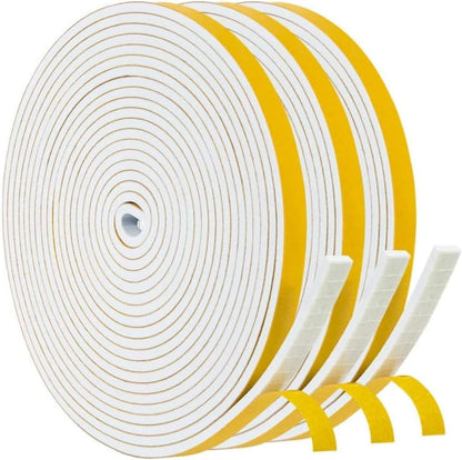 White Weatherstripping 1/4" W x 1/8" T, Foam Seal Strip for Window Door, Adhesive Foam Insulation Tape Reduce Noise Dust Cold Air, 16FT Each x 3 Rolls