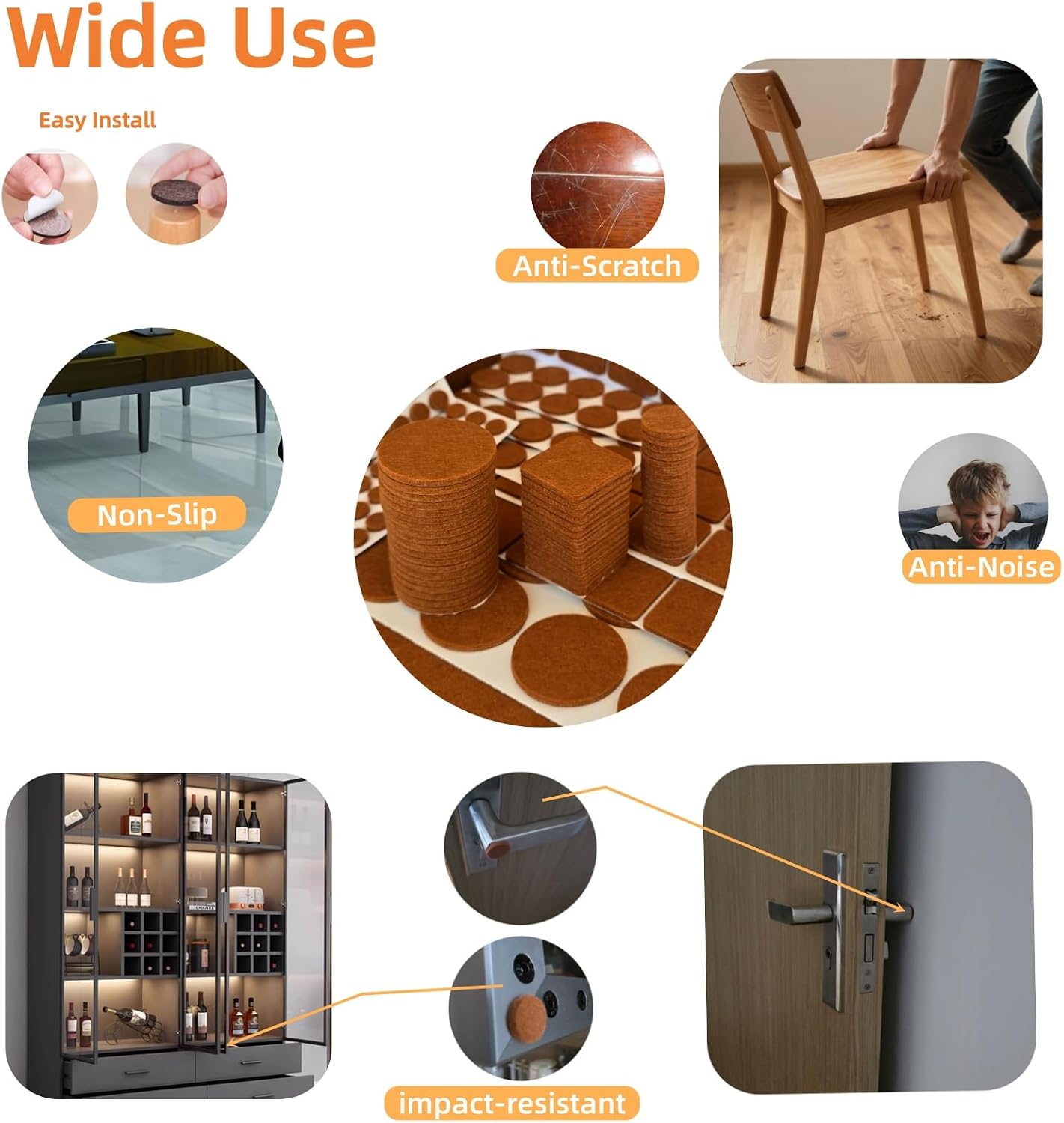 192 PCS Self-Adhesive Felt Furniture Pads, Multi-Size Chair Leg Floor Protectors for Hardwood Floors,Non-Slip & Anti-Noise & Anti-Scratch Felt Pads for Table Legs,Furniture Feet,Cabinet Doors