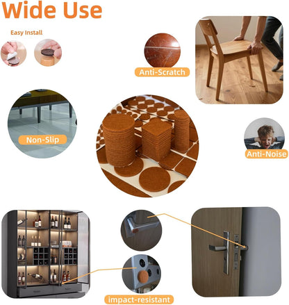192 PCS Self-Adhesive Felt Furniture Pads, Multi-Size Chair Leg Floor Protectors for Hardwood Floors,Non-Slip & Anti-Noise & Anti-Scratch Felt Pads for Table Legs,Furniture Feet,Cabinet Doors