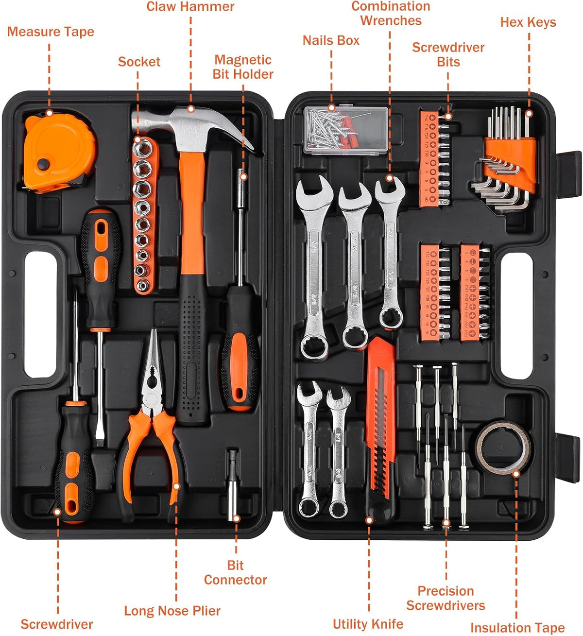 Tool Set 148PCS, Automotive and Household Tool Kit, Basic Tool Box for Men, Pefect for Car Enthusiasts and DIY Home Repairs