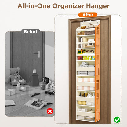 6 Tiers Over The Door Organizer, Heavy Duty Hanging Organizer Storage with Large Capacity Pockets, Behind Door Storage Hanging Shelves for Closet Wall Bathroom Bedroom Nursery Pantry, 1 Pack Grey