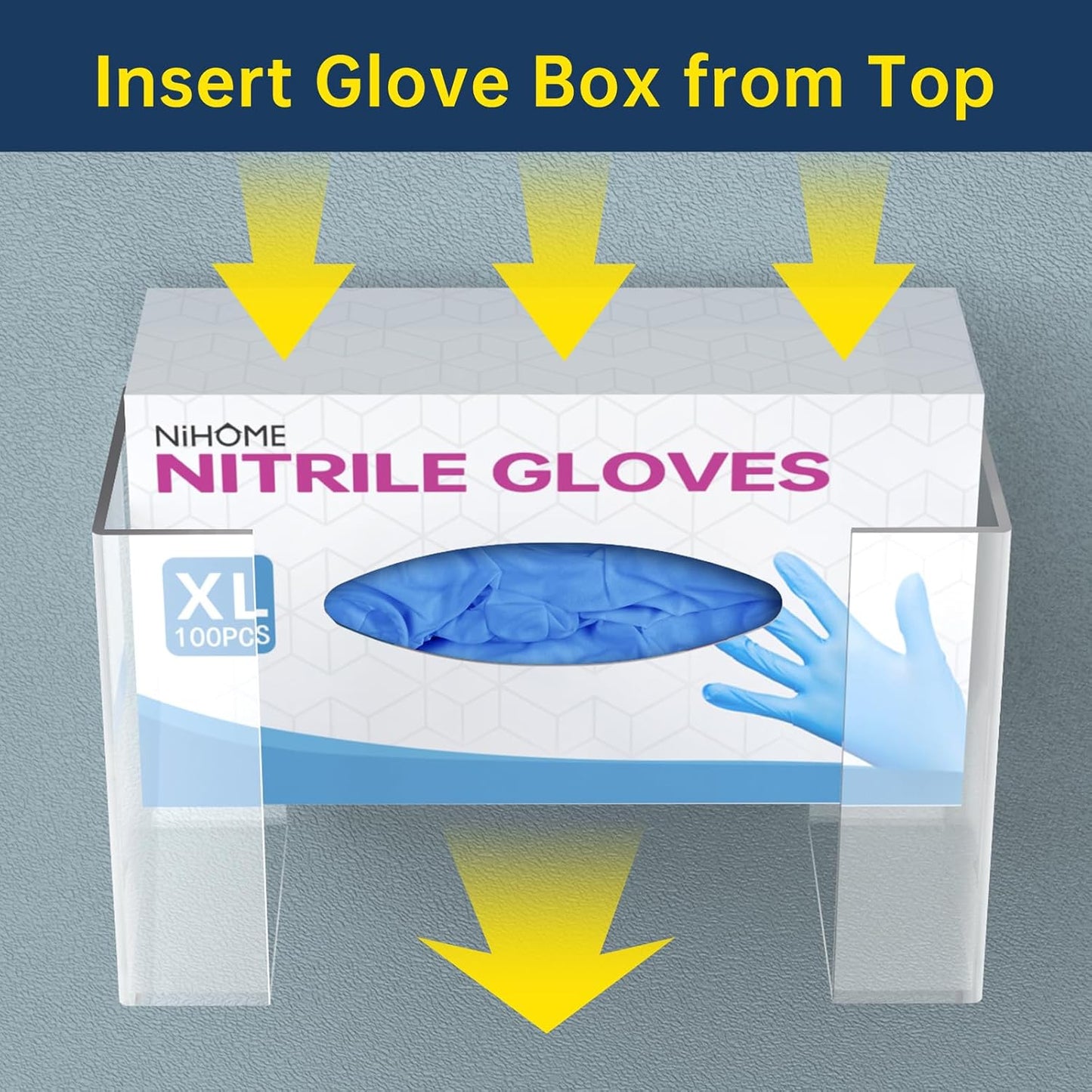 NiHome 2-Tier Clear Acrylic Glove & Tissue Box Holder Dispenser, Wall Mount | Space-Saving Glove Box Dispenser, Adjustable Organizer for Tissues, Baby Wipes, Adhesive or Screw Mount for Kitchen, Bathroom