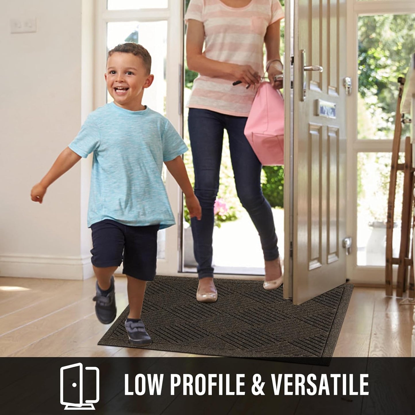 HIYARD Sturdy Front Door Mat, Absorbent Muddy Dirt Resist Welcome Door Mats Outdoor Indoor, Stain and Fade Resistant, Non-Slip Rubber Backing Low Profile Doormat for Entryway, 30×17, Beige