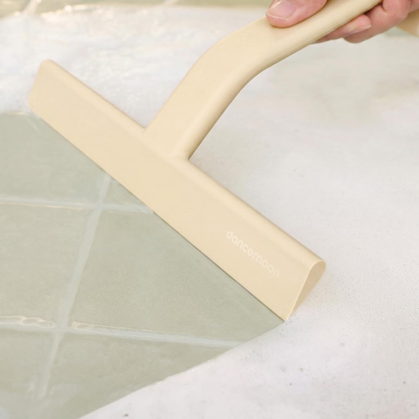 dancemoon JustHang Shower Squeegee for Glass Doors, All-One-Piece Award-Winning Silicone Squeegee with Built-in Hook for Bathroom, Window, Mirror, Tile Wall,Car, Streak-Free Cleaner Tool,10-Inch Black