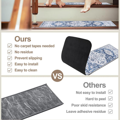 OJIA Stair Treads Non Slip for Wooden Steps Indoor 15PCS Carpet Stair Treads, Rubber Backing Stair Carpet Treads, Residue Free 8"x30" Staircase Step Treads Edging Stair Rugs for Kids & Pets, Gray