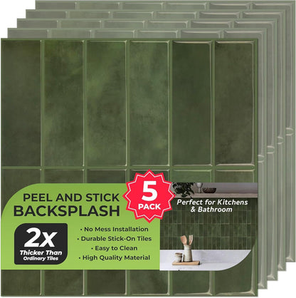 Peel and Stick Subway Backsplash Tiles, 5 Pack, 12 x 12 in, Almond | extra thick 3D wall panels, heat and water resistant wall panels, easy DIY kitchen, bathroom, laundry, fireplace wall décor