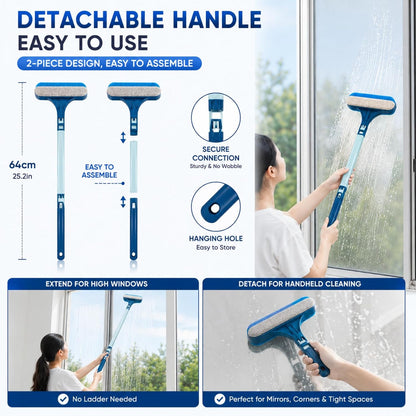 Window Screen Cleaner Brush, 3-in-1 Mesh Screen Cleaning Brush with Squeegee and Detachable Long Handle, Professional Soot and Dust Remover for Window, Patio, Door, Multi-Purpose Home Cleaning Kit