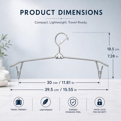 ROOM127 Travel Hangers with Clips, 5 Pack Foldable Stainless Steel Hangers | Windproof Non-Slip Portable Clothes Hangers for Cruise, Camping, RV, Hotel, Suitcase, Silver