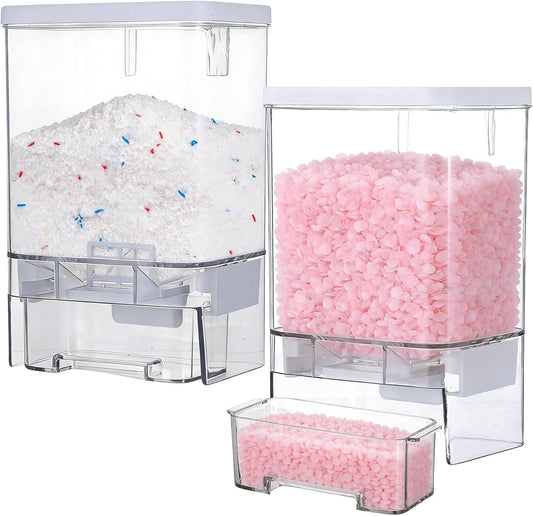 Rainmae 2 Pack Laundry Detergent Dispenser Set Wall-Mounted Containers for Scent Booster Beads and Softener Beads Laundry Powder Dispensers Storage Organizer for Laundry Bathroom Dorm and Hotel