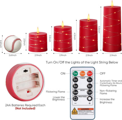 Raycare Flameless Candles with Remote Timer, Flickering Battery Operated LED Pillar Fake Candle with String Lights for Home Decor, Christmas, Wedding and Gift, White, Set of 3