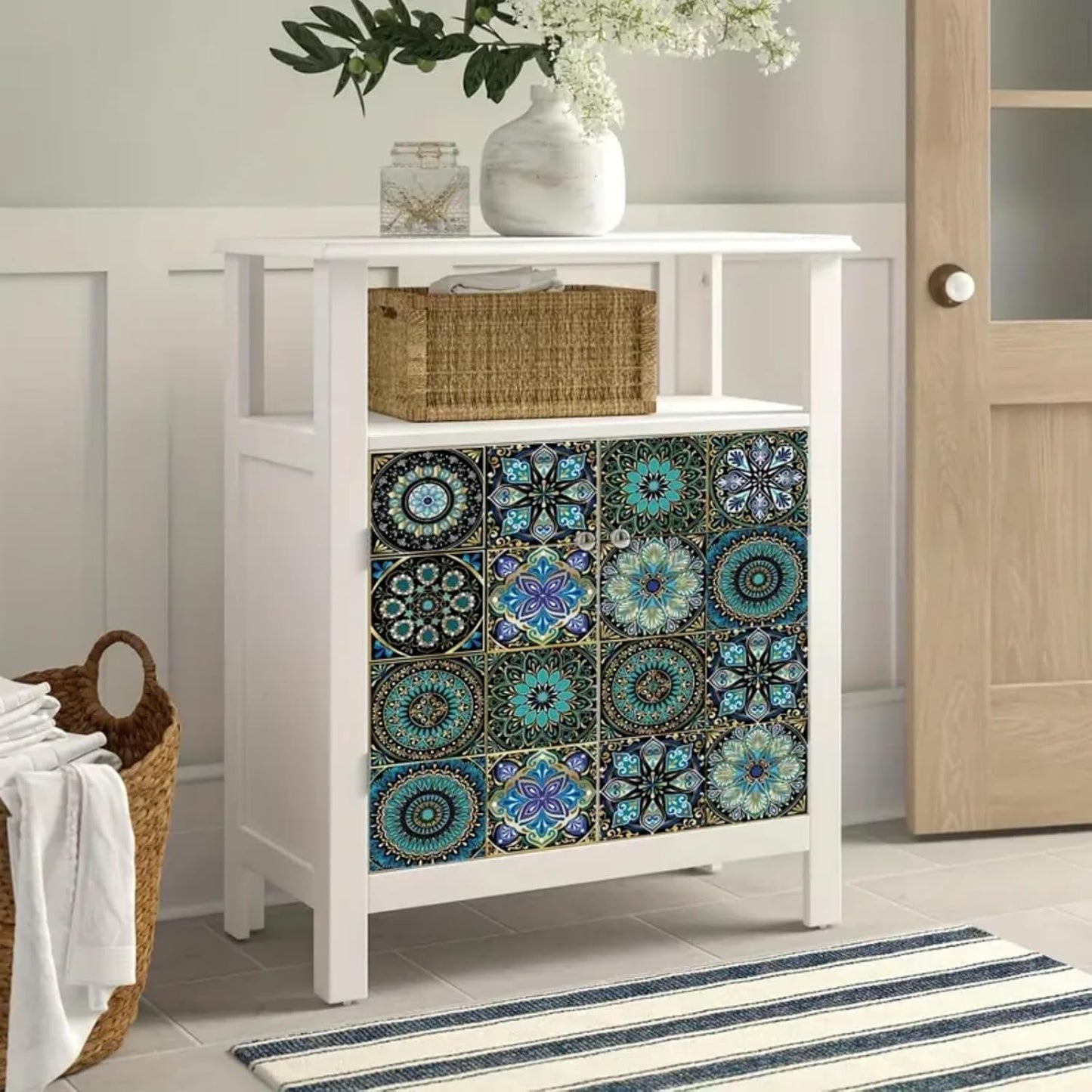 10PCS Peel and Stick Tile Backsplash Stickers, 4"x4" DIY Backsplash Mandala Style Stickers for Kitchen & Bathroom, Self-Adhesive Removable Waterproof Tile Decals for Home Decor