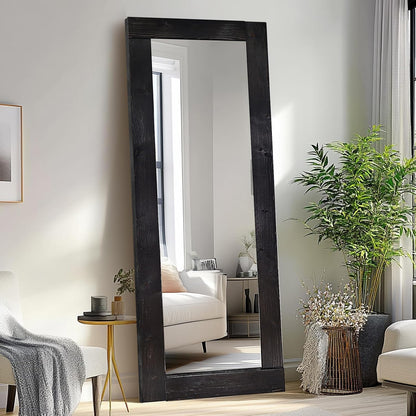 Solid Wood Full Length Mirror - 65"x22" Arched Floor Mirror, Free Standing & Wall Mounted - Elegant Design for Bedroom, Dressing Room, Hallway, Brown