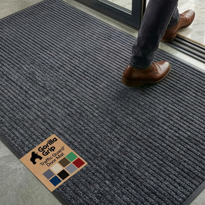 GORILLA GRIP Waterproof Traffic Guard Door Mat, Heavy Duty Entryway Mats, Strong Backing Commercial Utility Rugs for Office Hallway, Garage Floor and Home, Low Profile Carpet Runner, 29x17, Black