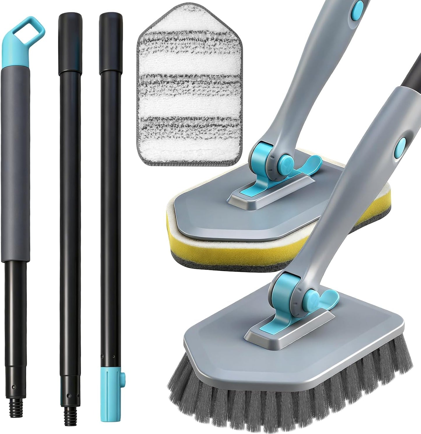 Long Handled Scrub Brush for Shower，3-in-1 Cleaning Brushes with 3 Different Function Cleaning Heads Brush for Shower Cleaning Bathroom Kitchen Walls Tub Tile