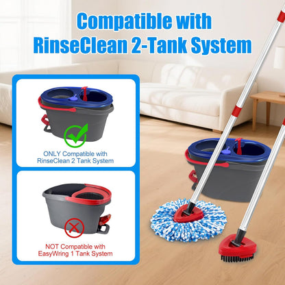 Mop Heads Replacements,Mop Handle,Scrub Brush,Base for Ocedar Rinseclean 2 Tank,Include 2 Microfiber Mops Replace Head,30-58" Adjustable Mop Stick,1 Scrubber Head,1 Spin Base,Bucket not Included
