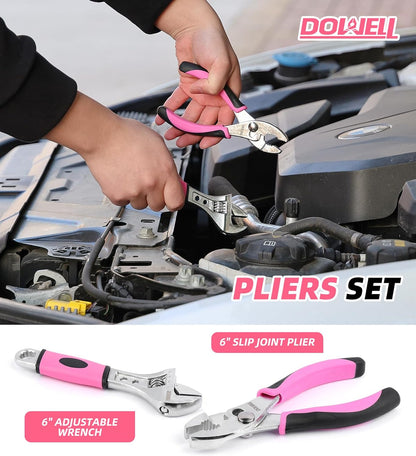 DOWELL 146PCS Homeowner Tool Set, Household Repairing Tool Kit with 14-Inch Wide Mouth Open Storage Tool Bag