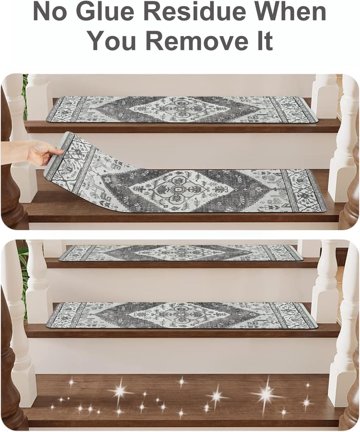 OJIA Non-Slip Carpet Stair Treads for Wooden Steps Set of 15, 30''X8'' Indoor Runner Resistant Rugs Rubber Safety Mats for Dogs, Kids & Elders, Stairway Grip