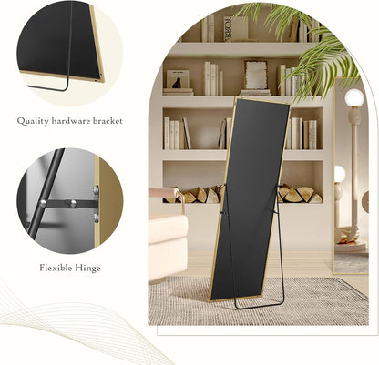 59"x16" Arched Full Length Mirror, Full Body Mirror with Leaning or Standing, Floor Standing Aluminum Frame for Bedroom, Livingroom, Cloakroom, Black