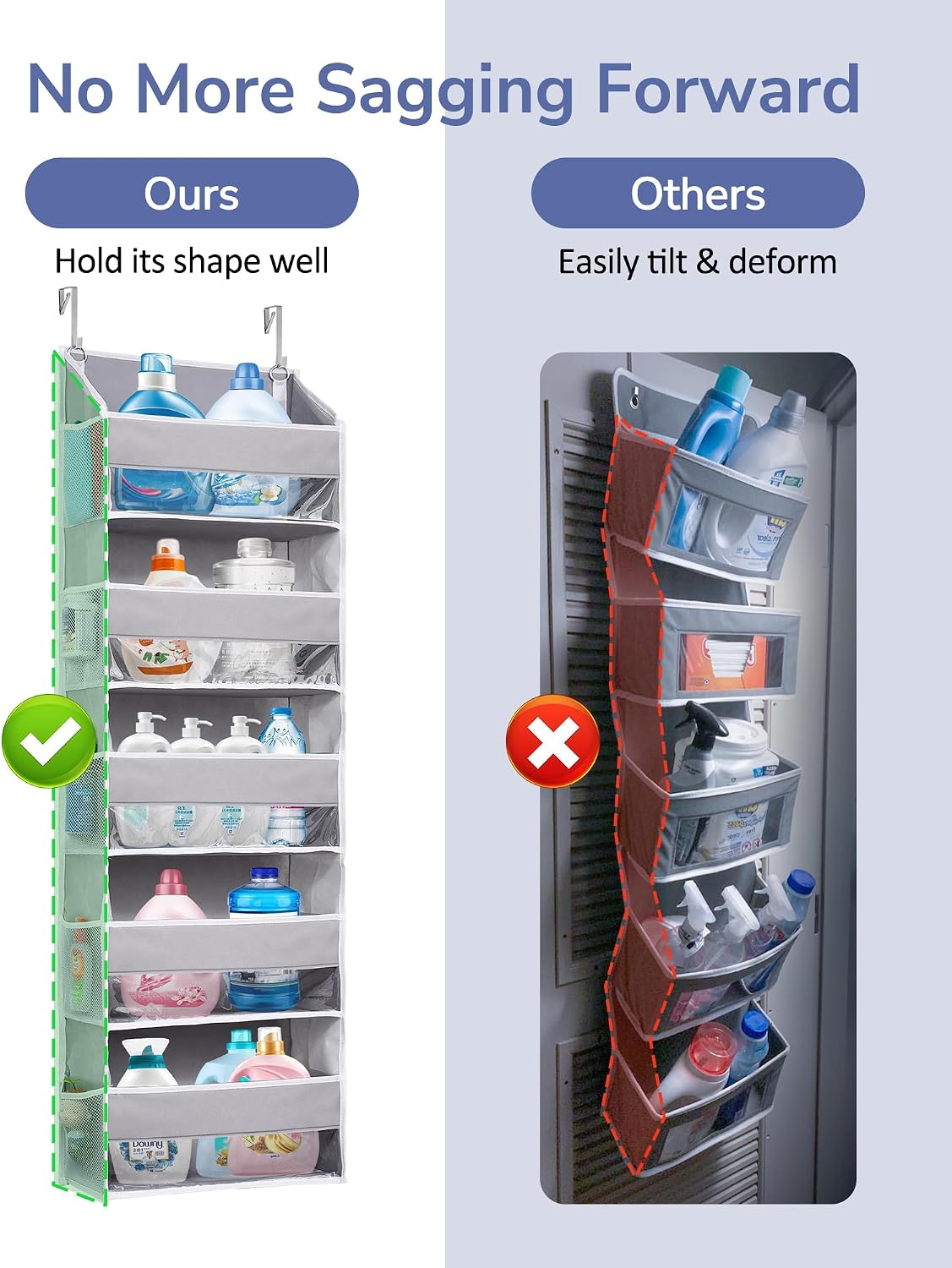 ULG Over the Door Organizer, 5-Tier Extra Large Hanging Storage with 10 Mesh Pockets, 100 lbs Capacity, Heavy Duty Door Organizer for Closet, Bedroom, Nursery Storage, Beige