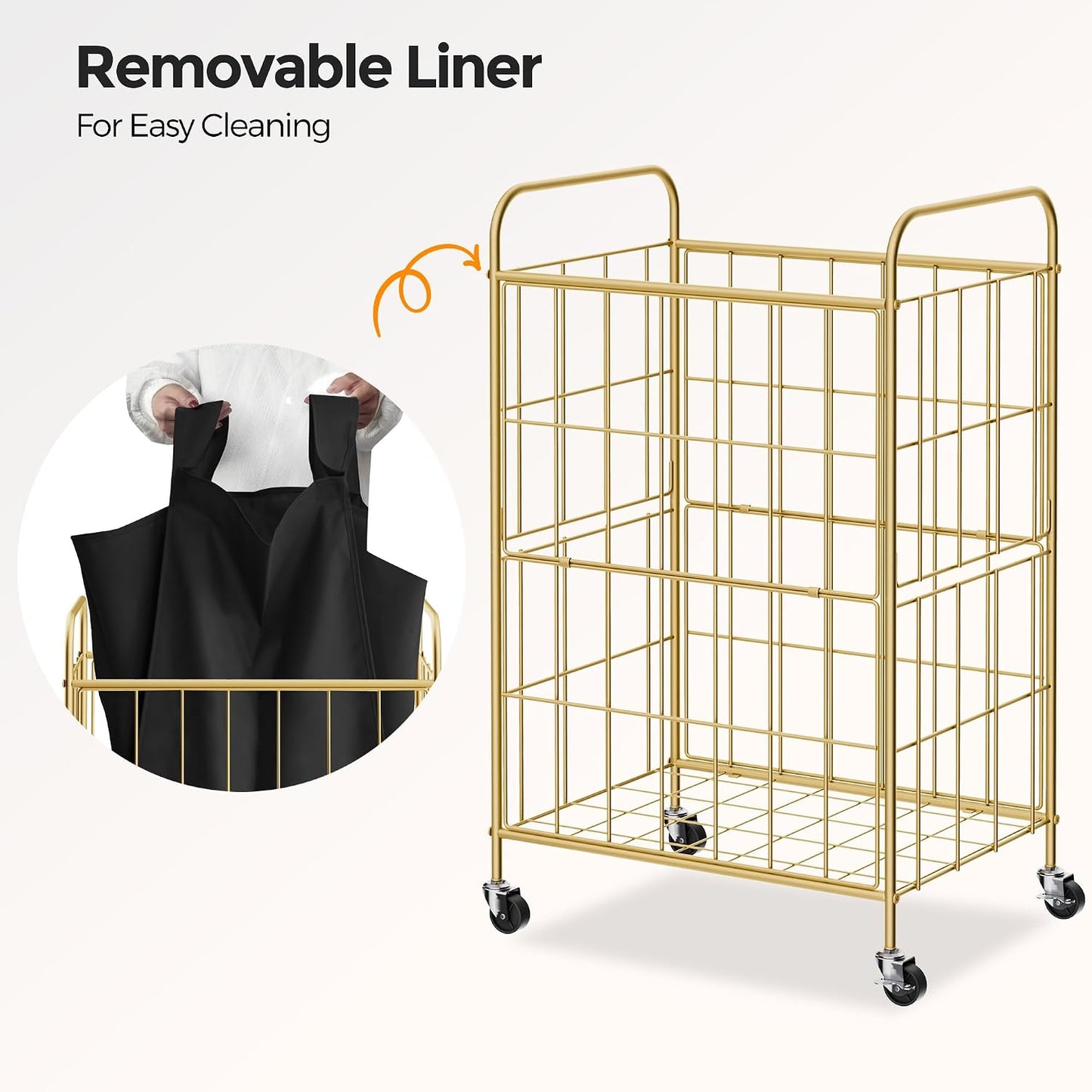 2 Section Laundry Hamper with Wheels and Brake, 100L Laundry Sorter Cart with 2 Removable Liner Bags, Metal Handle, Rolling Laundry Basket for Bedroom Laundry Room