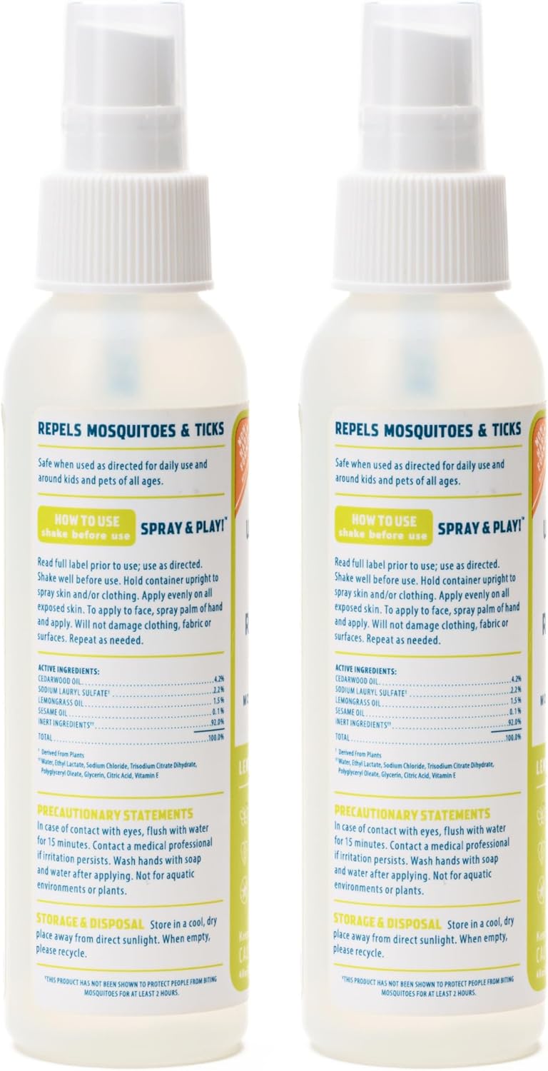 Wondercide - Mosquito, Tick, and Insect Repellent with Natural Essential Oils - Bug Spray and Killer - Safe for Family - Lemongrass 2-Pack of 4 oz Bottle