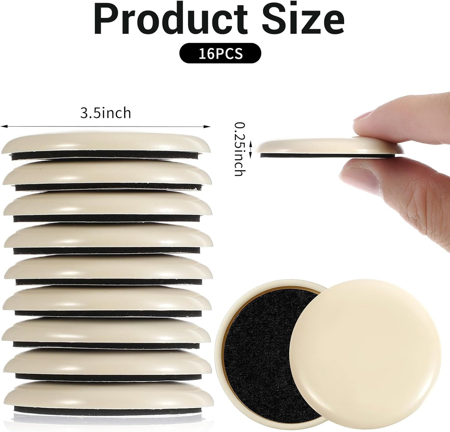 16 Pcs Furniture Sliders for Carpet,2 Inch Sliders for Furniture on Carpet Self Adhesive Chair Slider for Carpeted and Hardwood Floors (Beige)