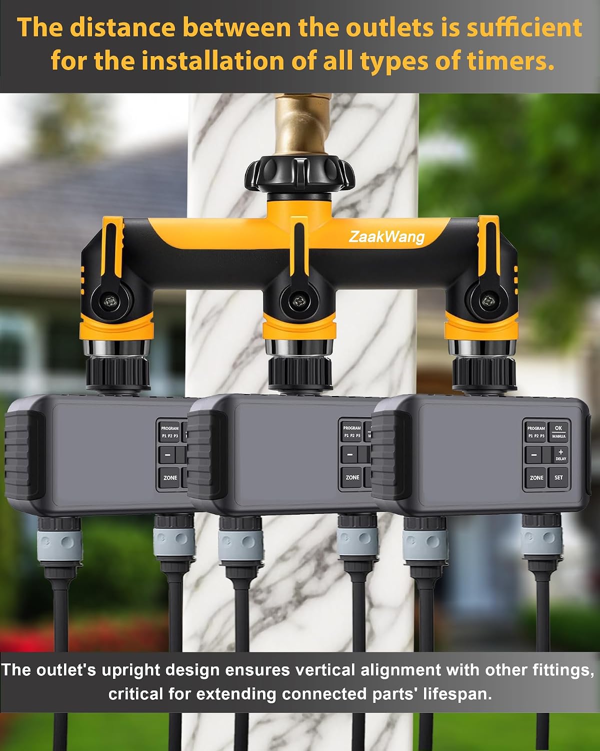 Garden Hose Splitter 2 Way, Heavy Duty Water Hose Spigot Bib Splitter, Outdoor Faucet Splitter with Shutoff Valve, T Adapter Connector with 3/4 - Inch GHT Thread (Grey)