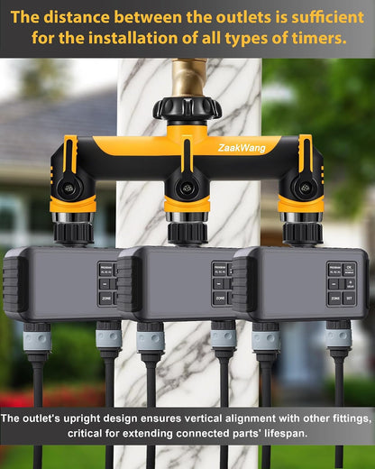 Garden Hose Splitter 2 Way, Heavy Duty Water Hose Spigot Bib Splitter, Outdoor Faucet Splitter with Shutoff Valve, T Adapter Connector with 3/4 - Inch GHT Thread (Grey)