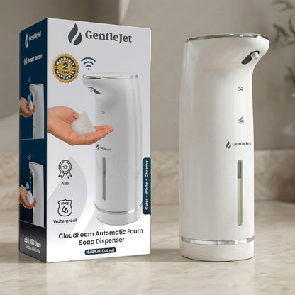 GentleJet Cloudfoam Automatic Foaming Soap Dispenser – Touchless Foam Dispenser for Kids & Family, Soft Rich Foam, USB-C Rechargeable, No-Clog Design, IPX5 Waterproof, 320 ml