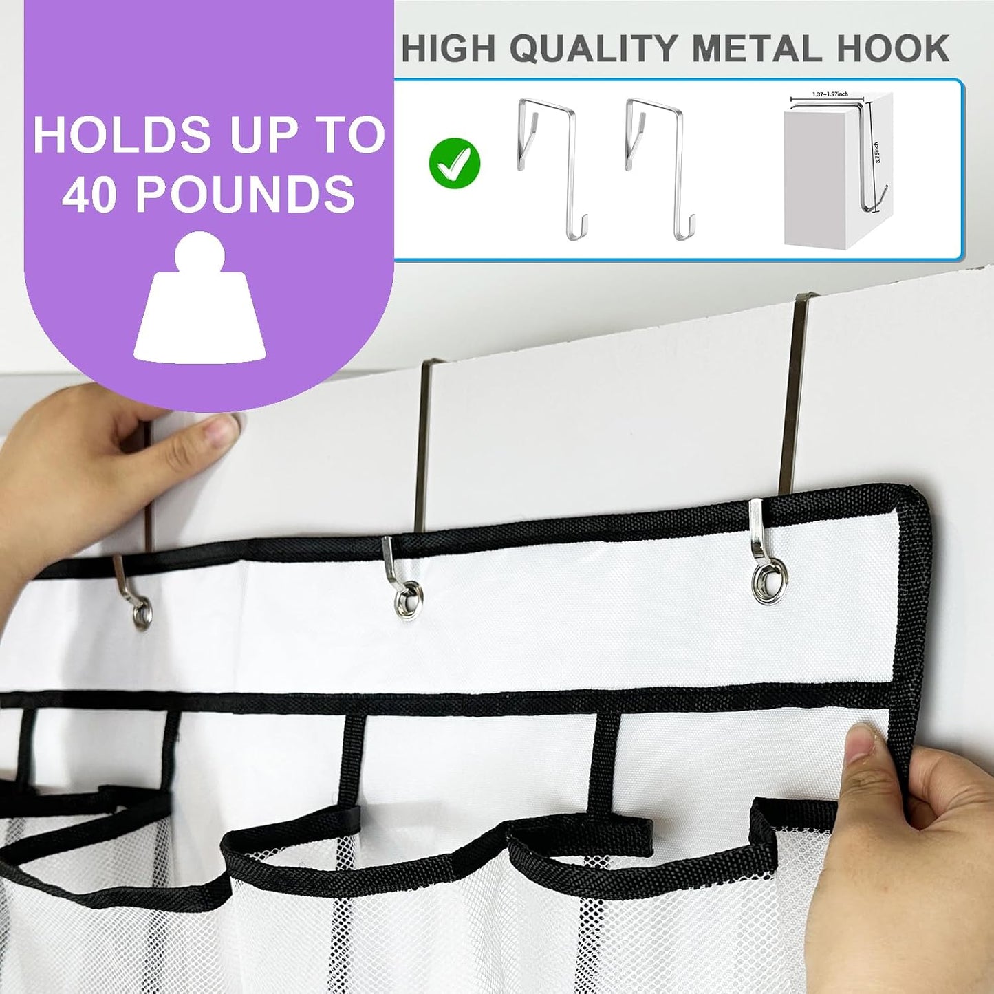 homyfort Over the Door Shoe Organizer, Hanging Shoe Rack Storage Holder with 24 Large Pockets for Closet Door, Men Women Kids Shoes, Cruise (Black)