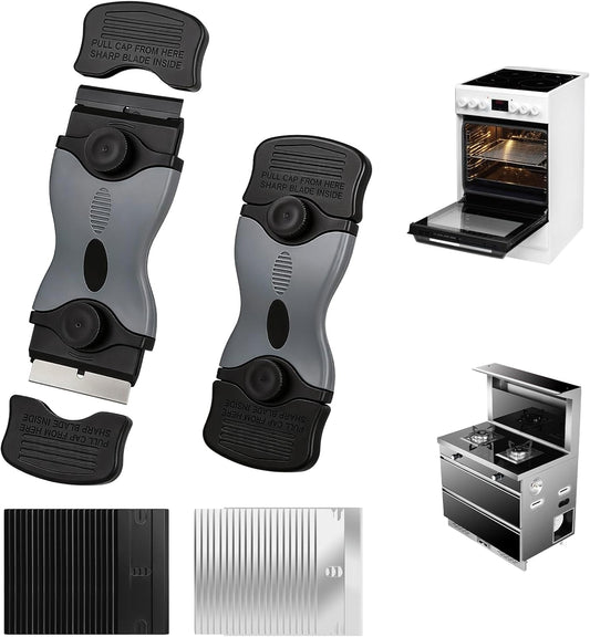 Oven Scraper for Cleaning, Glass Stove Top Scraper for Removes Tough Grease & Carbon Buildup, Multi-Purpose Glass Scraper Tool for Oven, Stovetop, Window, Tile, Floor 2 Pack