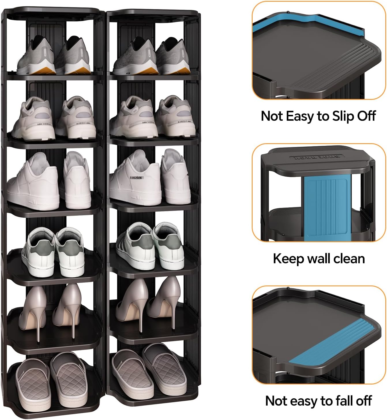 Kitstorack 8-Tier Vertical Plastic Shoe Rack, Freestanding Stackable Storage Organizer for Small Closets and Tight Spaces