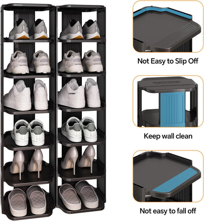 Kitstorack 8-Tier Vertical Plastic Shoe Rack, Freestanding Stackable Storage Organizer for Small Closets and Tight Spaces