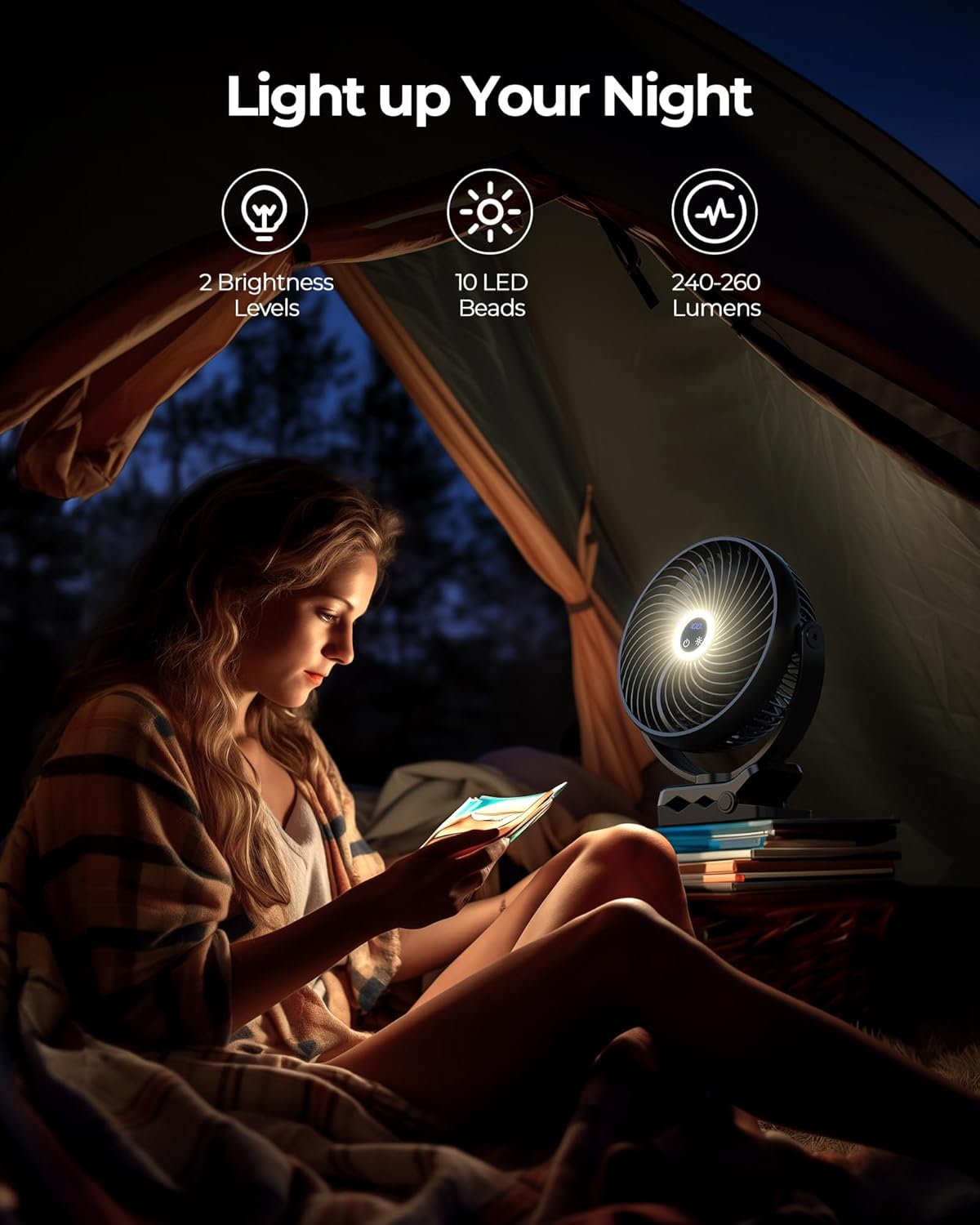 Koonie 8" Clip on Fan, 10000mAh Rechargeable Battery, Strong Airflow | 4 Speeds, Sturdy Clamp, Ideal Portable USB Desk Fan for Office, Golf Cart, Camping, Travel, Tent, Outdoor, Treadmill & Gym