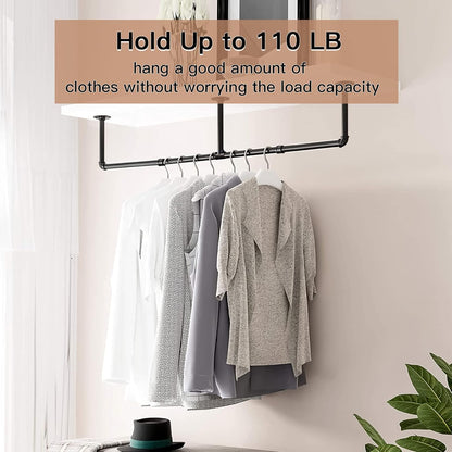 Gold Wall Mount Iaundry Drying Rack - 54" Pipe Garment Rack, Portable Heavy Duty Iron Closet Hanger Rod, Modern Metal Detachable DIY Hanging Bar for Laundry Room and Closet Storage