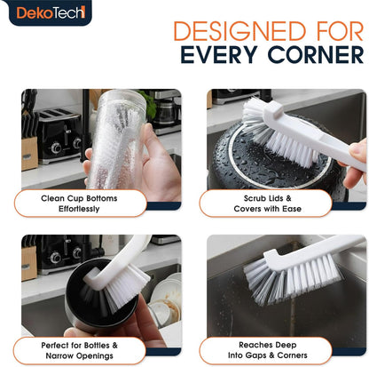 Cleaning Brush for Kitchen and Bathroom – Stiff Bristle Scrub Brush for Bottles, Pots, Pans, Sinks, Edges, Corners, and Tile Grout Lines - Ergonomic Grip & Hanging Design (Pack 2)