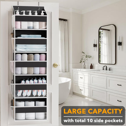 SpaceAid 1 Pack Over The Door Organizer with 5 Large Pockets and 10 Mesh Side Pockets, 5 Layers Door Organizer Hanging with Clear Window for Bedroom, Bathroom, Pantry and Nursery, Gray