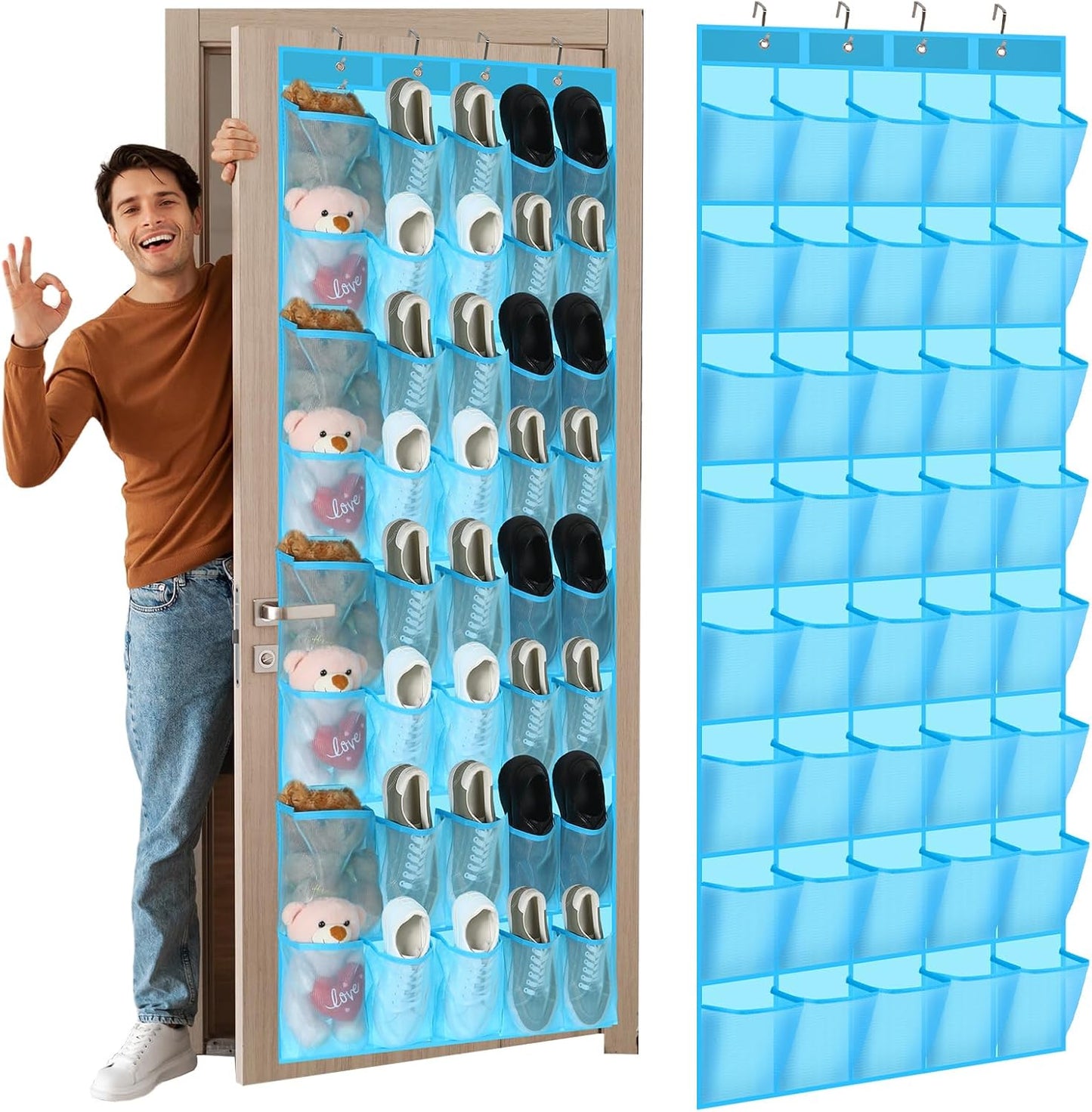 Windyun 40 Over The Door Shoe Organizer, Large Mesh Pocket Hanging Shoe Rack Hanger Large Capacity Gray Behind The Door Storage Holder for Dorm College Closet Entryway Bedroom Utility Room Women Men