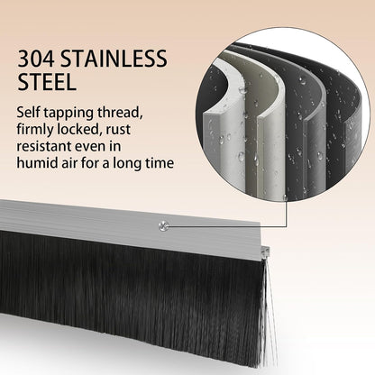 Double Brush Door Sweep 1 Pack, Retsun 3" x 39.3" Heavy Duty Aluminum Door Bottom Seal for Garage, Roll-Up & Exterior Doors, Screw-On Gap Blocker for Wide Gaps, Door Draft Stopper (3 FT, D-3in, 1)