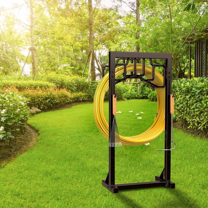 Skycarper Garden Hose Reel Holder Detachable Metal Water Hose Hanger Organizer Heavy Duty Free Standing Hose Stand (Deep Black)