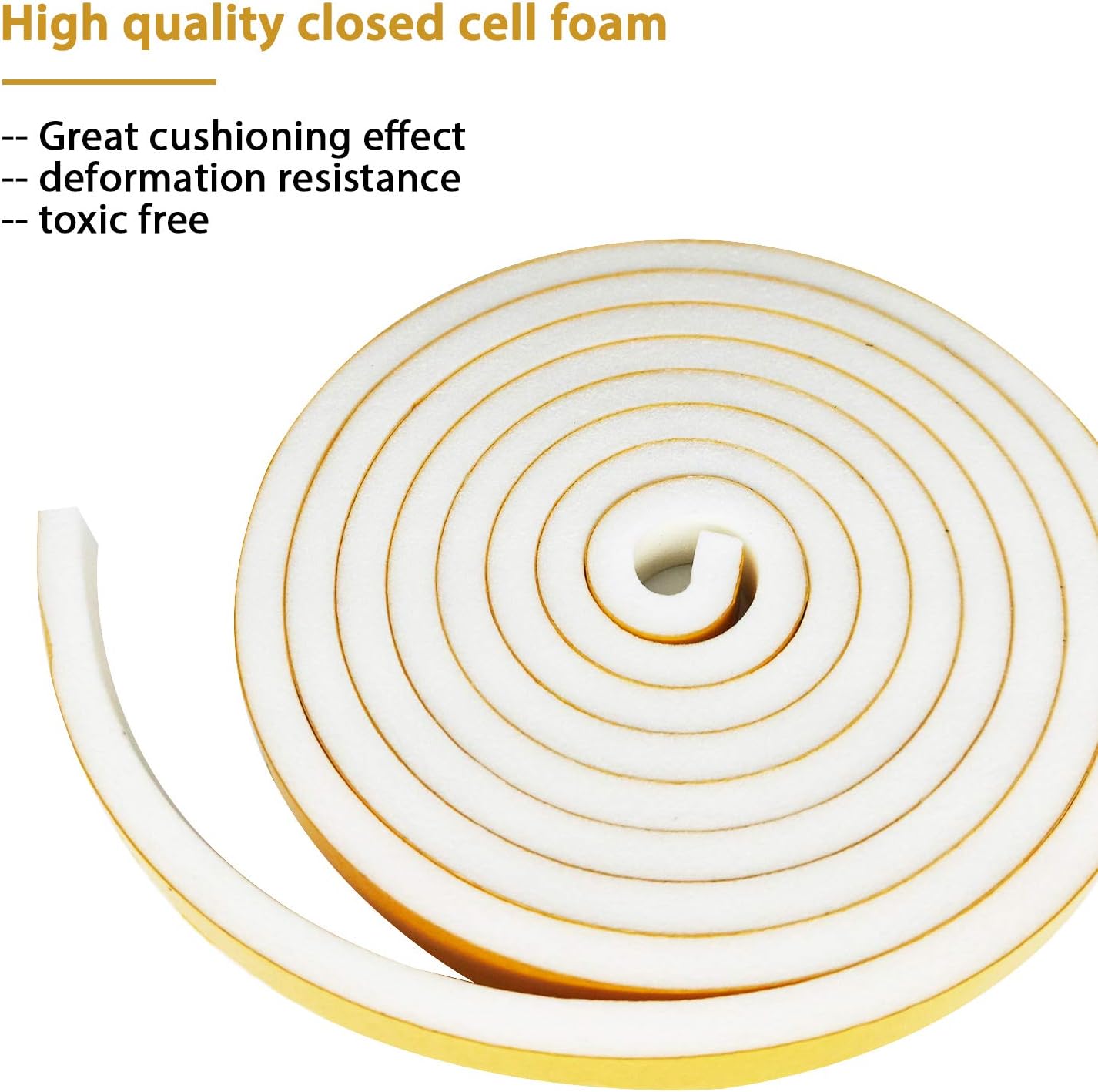 Door Weather Stripping-3 Rolls, 1/2 Inch Wide X 1/2 Inch Thick Total 20 Feet Long, Adhesive Foam Seal Tape for Window Insulation(6.5ft x 3 Rolls)